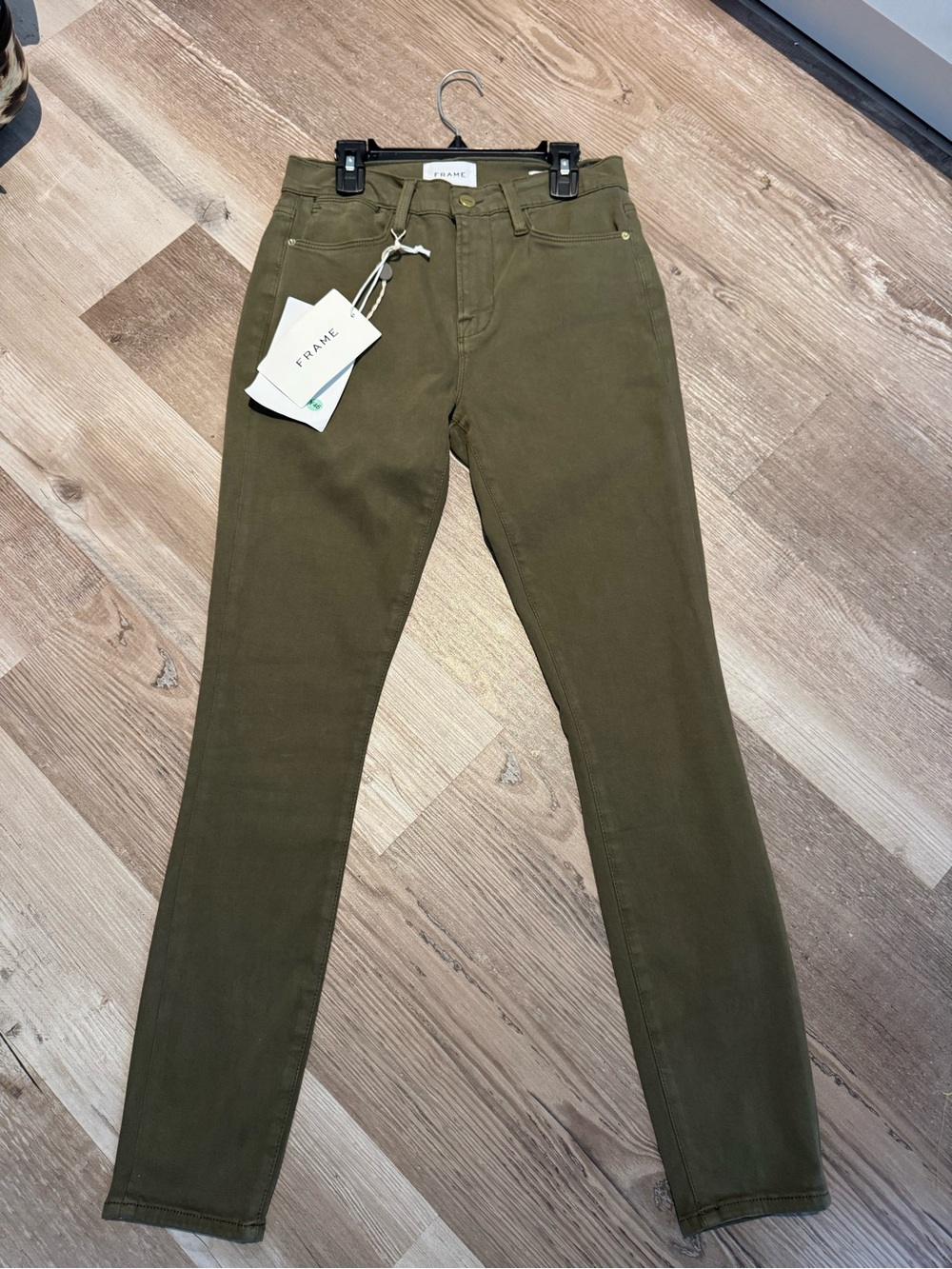 FRAME washed army green High Rise Skinny Jeans